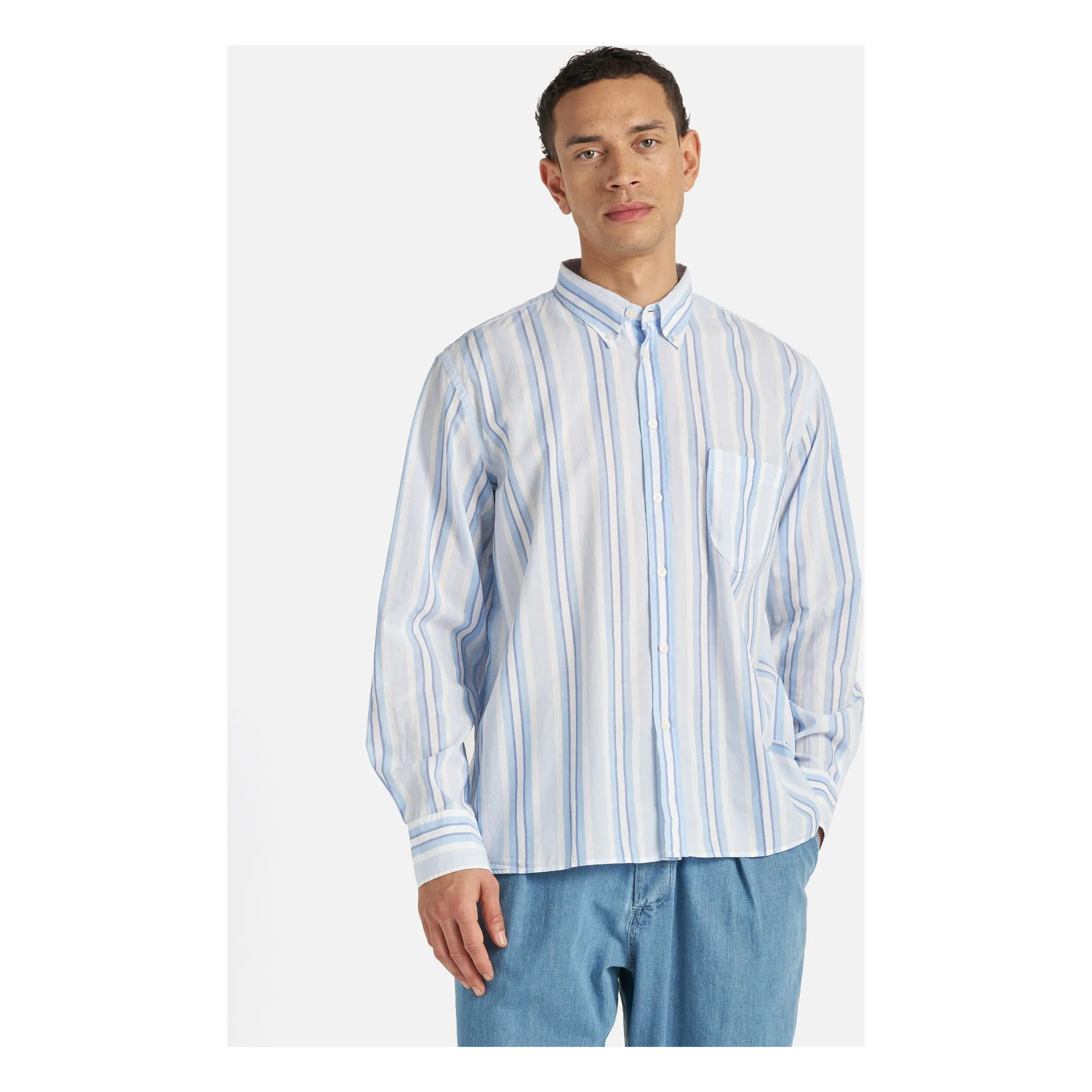 Universal Works Blue Lazy Day Shirt Stripes