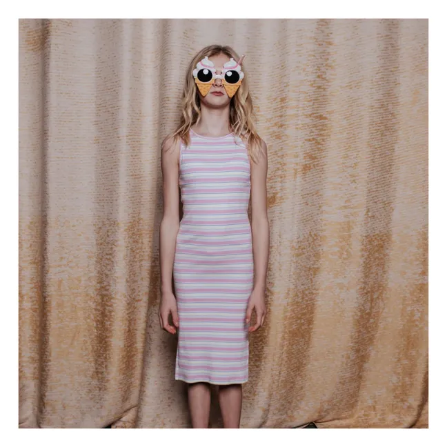 Geripptes gestreiftes Kleid | Rosa