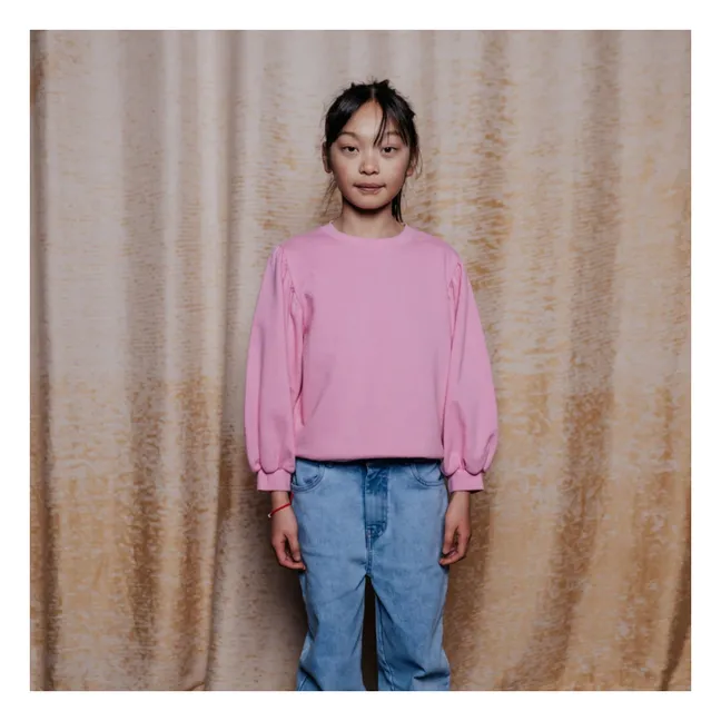 Sudadera de algodón orgánico con mangas abullonadas | Rosa Fushia