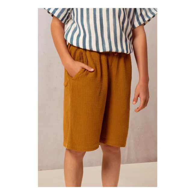 Cotton Gauze Bermuda Shorts | Brown