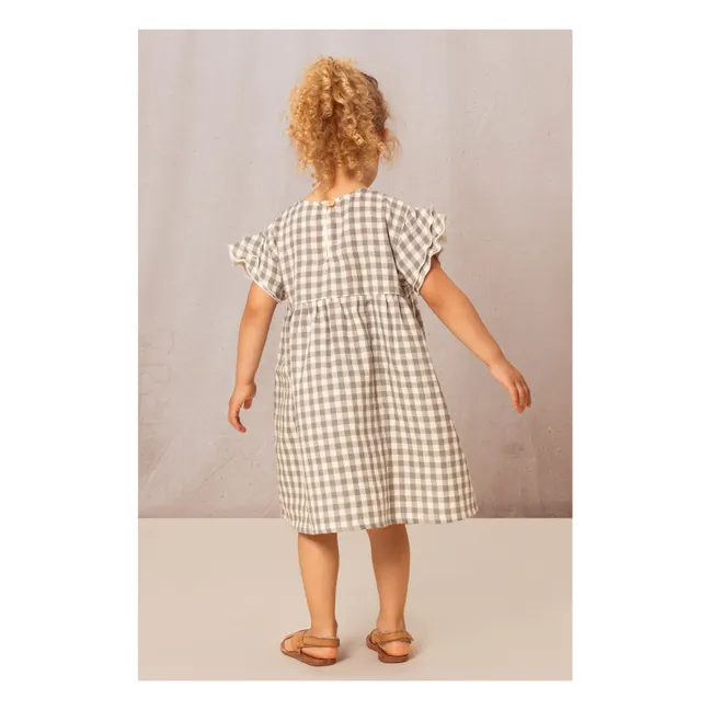 Vichy-Kleid Gaze aus Baumwolle | Grün-grau