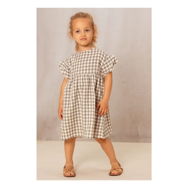 Abito in garza di cotone con motivo gingham | Verderame