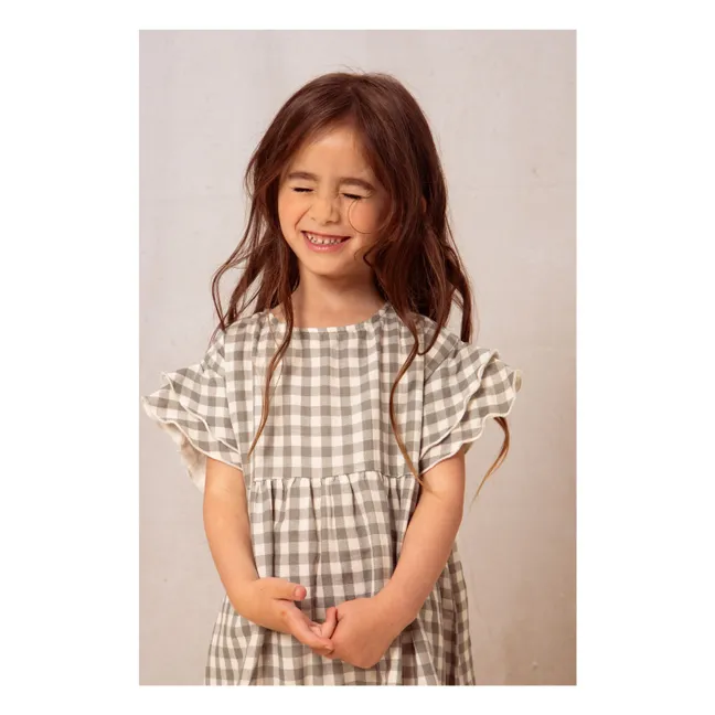 Abito in garza di cotone con motivo gingham | Verderame