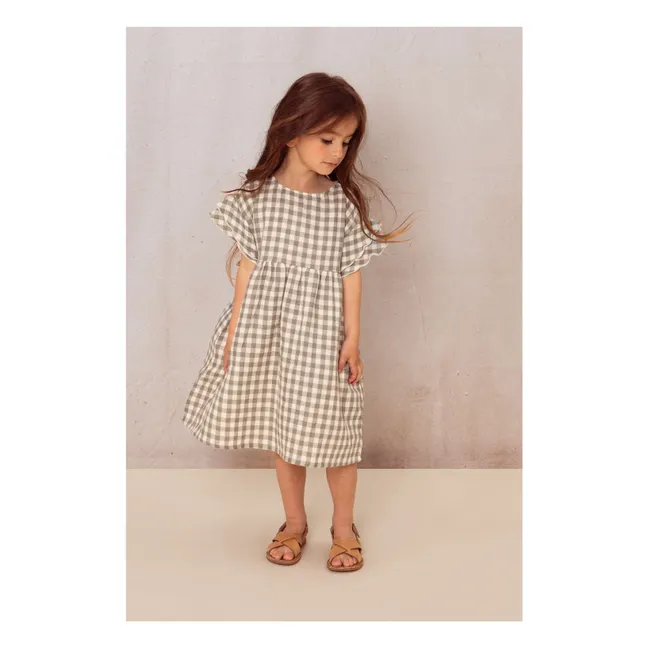 Abito in garza di cotone con motivo gingham | Verderame