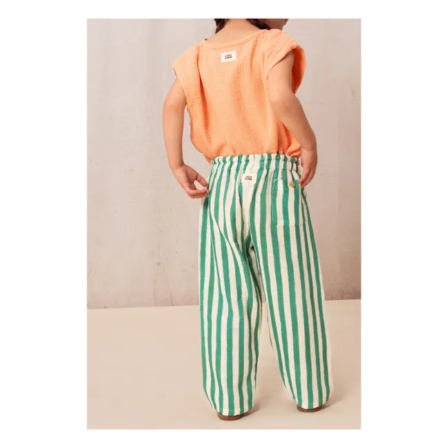 Pantalones de gasa de algodón a rayas | Verde