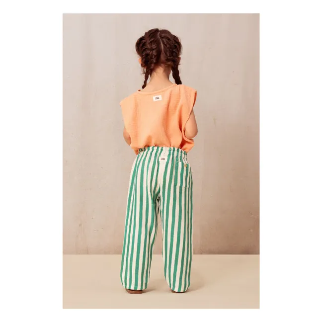 Pantalones de gasa de algodón a rayas | Verde