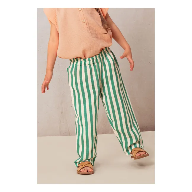 Pantalones de gasa de algodón a rayas | Verde