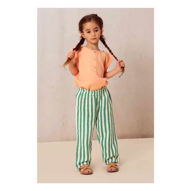 Pantalones de gasa de algodón a rayas | Verde