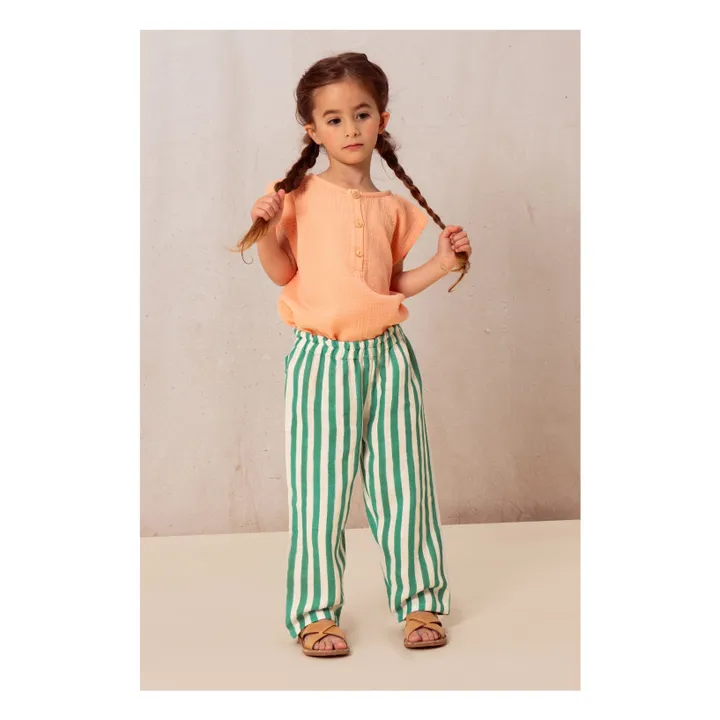 Pantalon Rayé Gaze de Coton | Vert- Image produit n°1