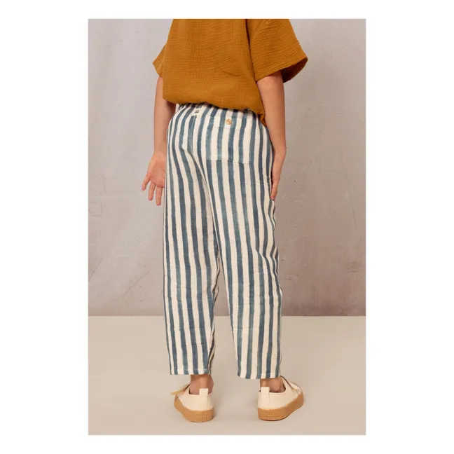 Pantalones de gasa de algodón a rayas | Azul
