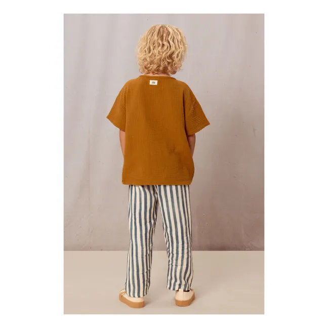 Pantaloni in garza di cotone a righe | Blu