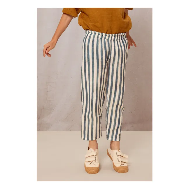 Pantalones de gasa de algodón a rayas | Azul