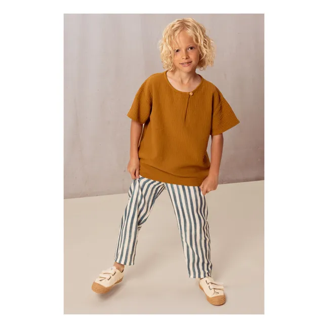 Pantalon Rayé Gaze de Coton | Bleu