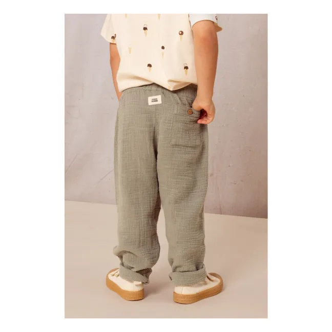 Pantalones de gasa de algodón | Verde Gris