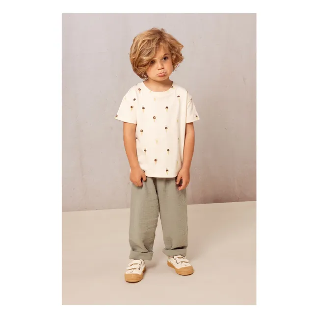 Pantalones de gasa de algodón | Verde Gris