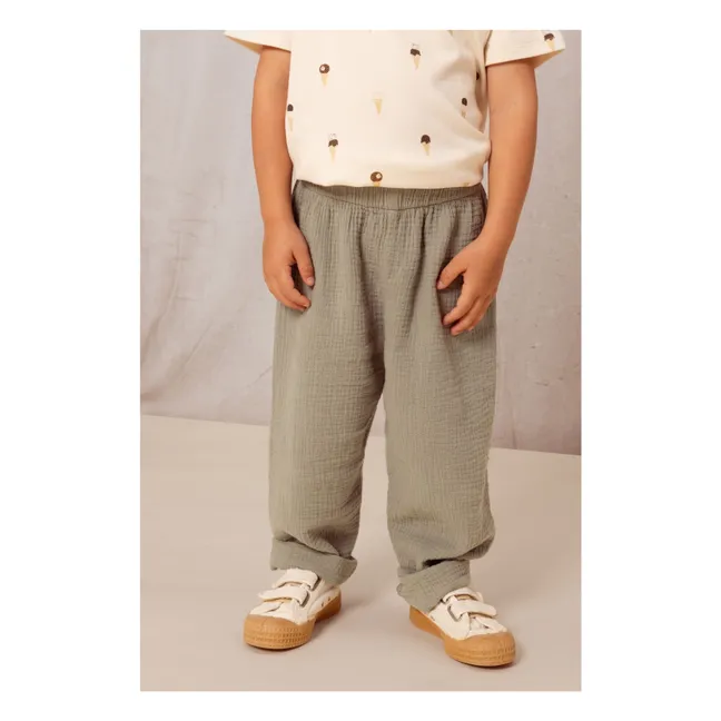 Pantalones de gasa de algodón | Verde Gris