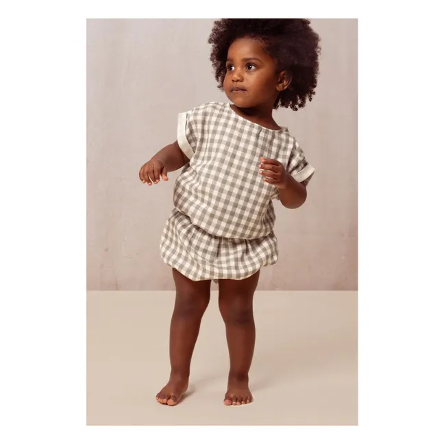 Bloomer Vichy Gaze de Coton | Gris vert