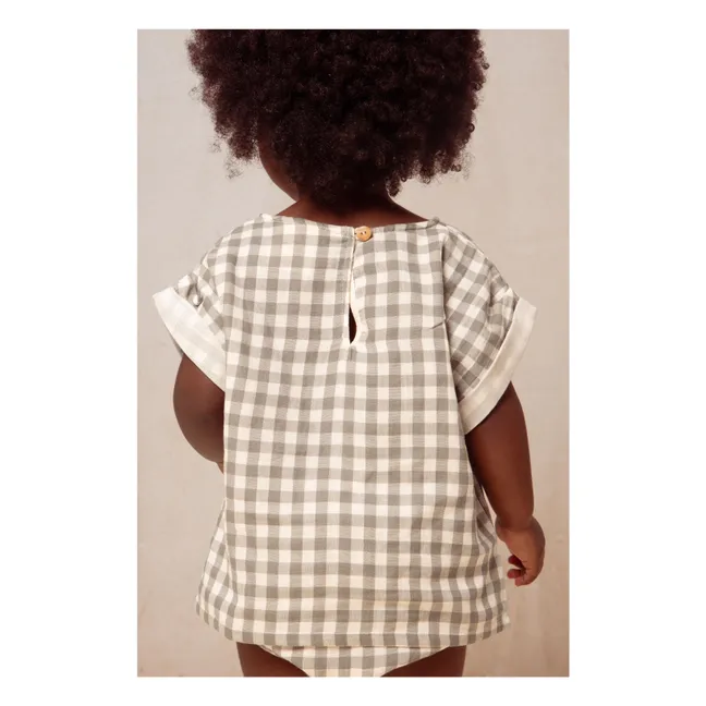Blouse Vichy Gaze de Coton | Gris vert