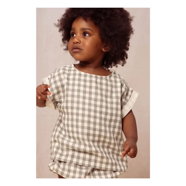 Blouse Vichy Gaze de Coton | Gris vert