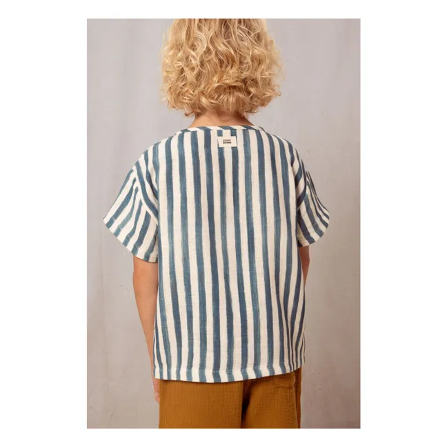 T-shirt Rayé Gaze de Coton | Bleu