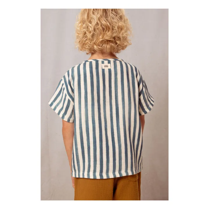 T-shirt Rayé Gaze de Coton | Bleu- Image produit n°2