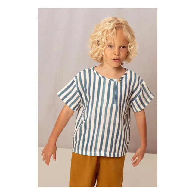 T-shirt Rayé Gaze de Coton | Bleu