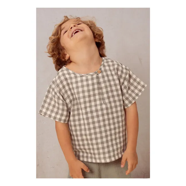 Camiseta de gasa de algodón vichy | Gris verdoso