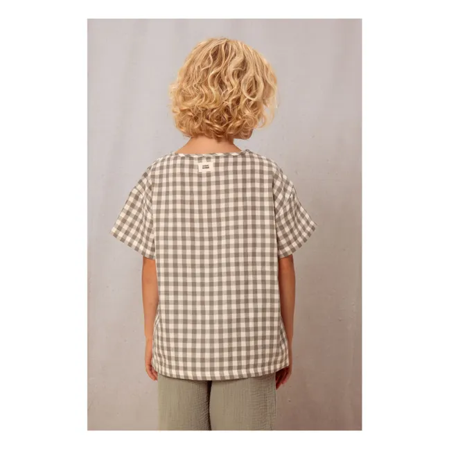 Camiseta de gasa de algodón vichy | Gris verdoso