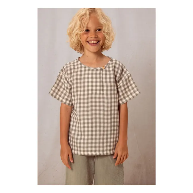 Camiseta de gasa de algodón vichy | Gris verdoso
