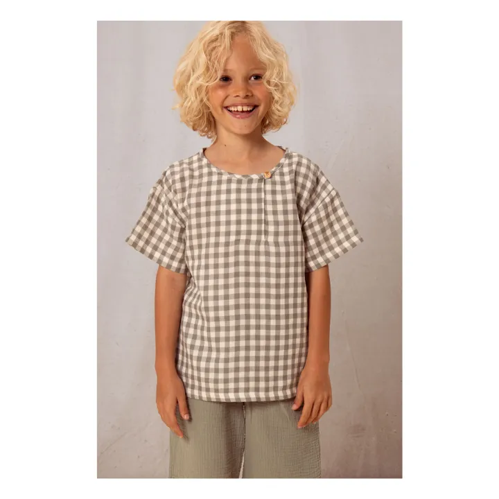 T-shirt Vichy Gaze de Coton | Gris vert- Image produit n°1