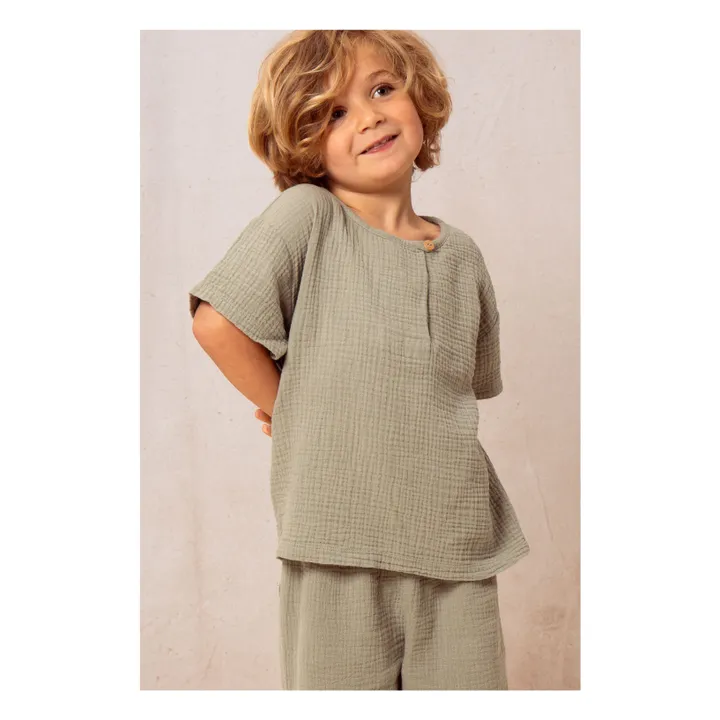 T-shirt Gaze de Coton | Vert de gris- Image produit n°1