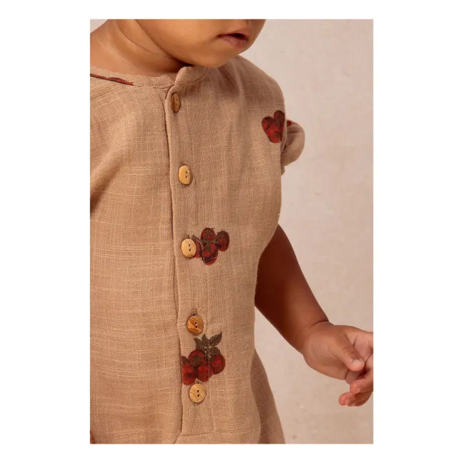 Playsuit in cotone garzato color pomodoro | Rosa antico