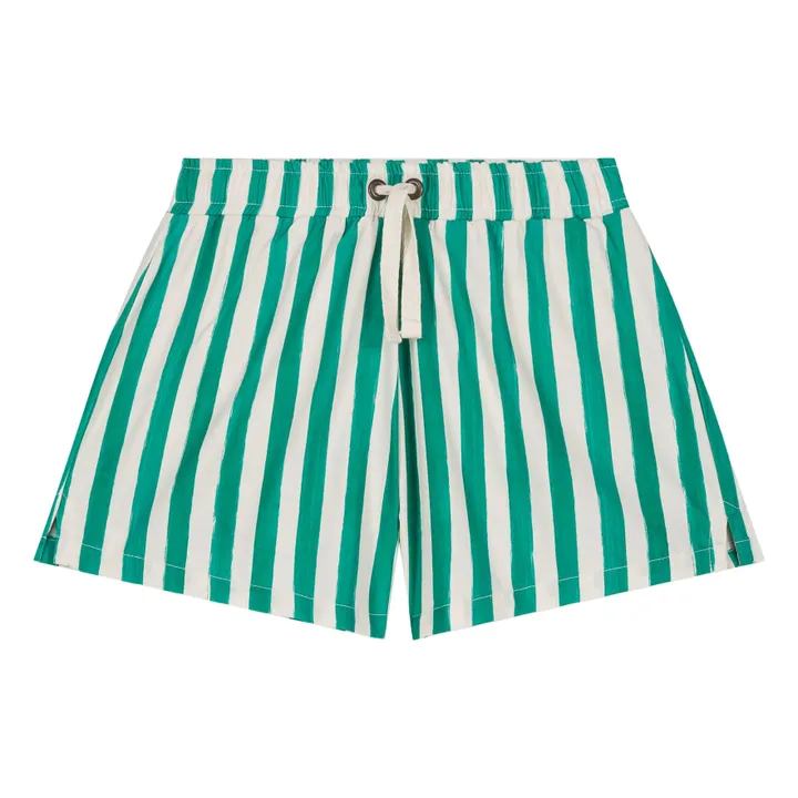Short de Bain Rayé Coton Bio | Vert- Image produit n°0
