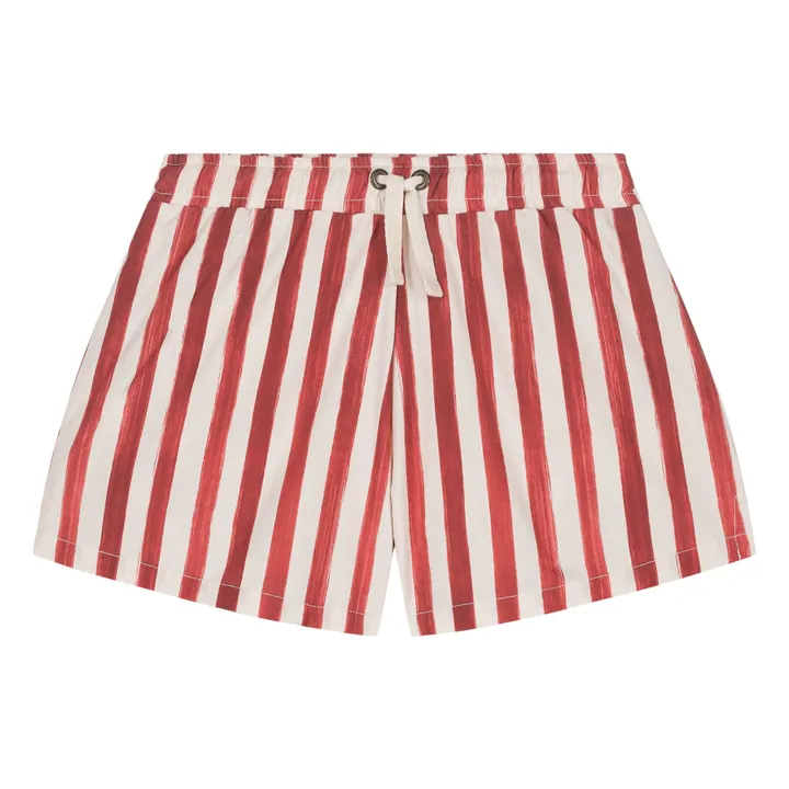 Short de Bain Rayé Coton Bio | Rouge- Image produit n°0