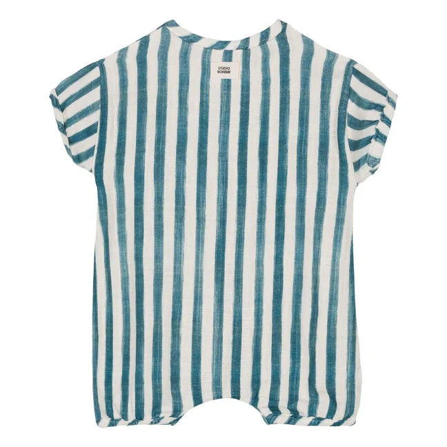 Striped Cotton Gauze Playsuit | Blue