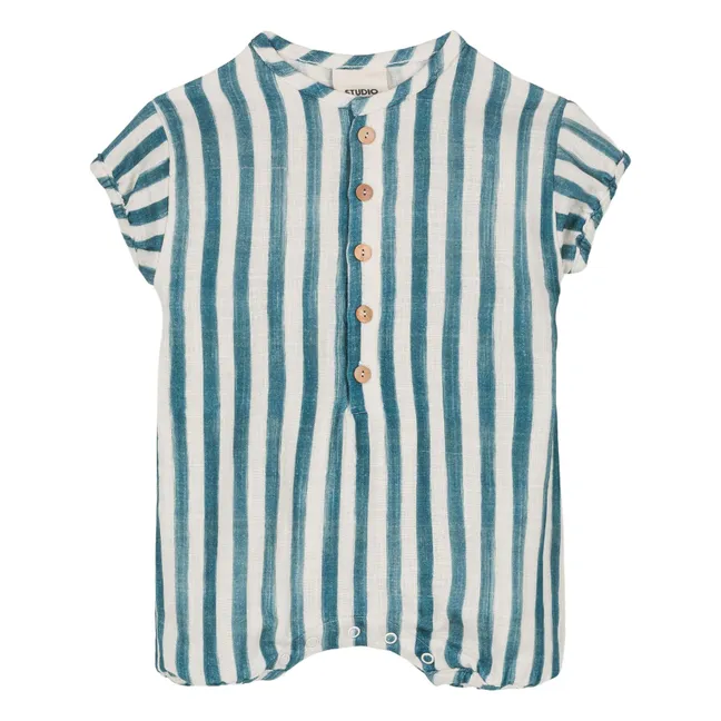 Playsuit in garza di cotone a righe | Blu
