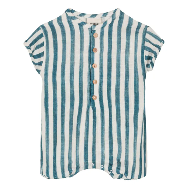 Combishort Rayée Gaze de Coton | Bleu- Image produit n°0
