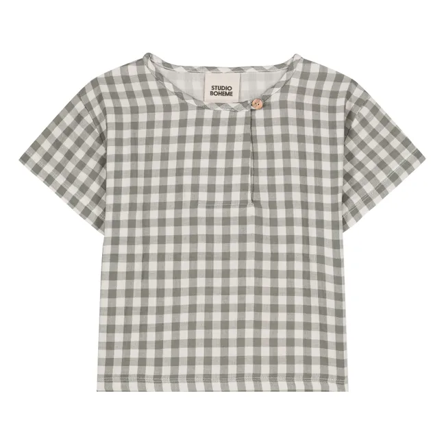 Camiseta de gasa de algodón vichy | Gris verdoso