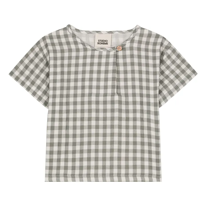 T-shirt Vichy Gaze de Coton | Gris vert- Image produit n°0