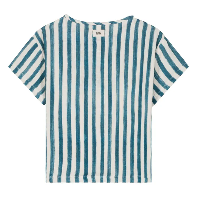 T-shirt Rayé Gaze de Coton | Bleu