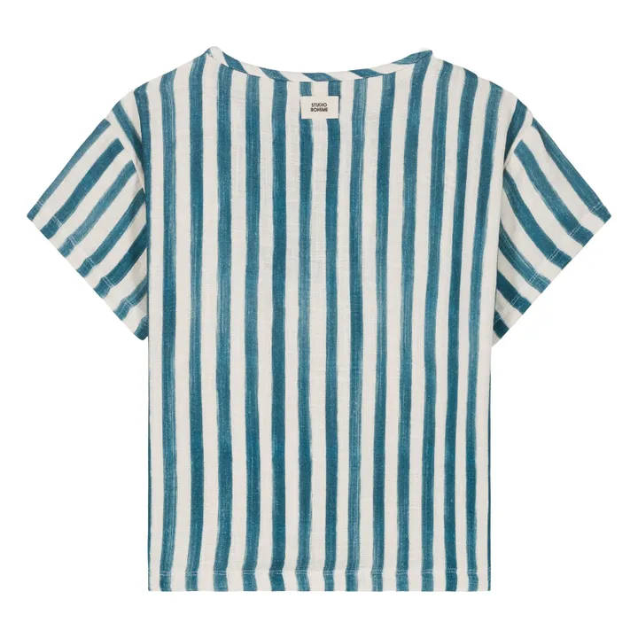 T-shirt Rayé Gaze de Coton | Bleu- Image produit n°3