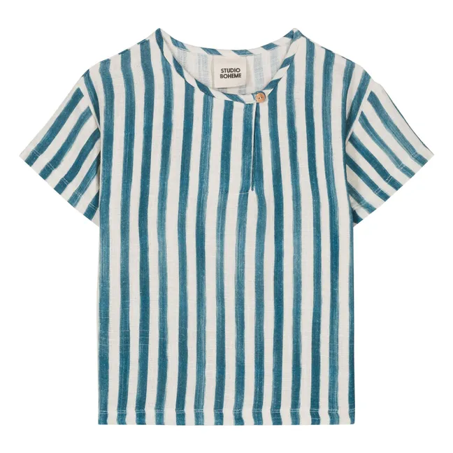 T-shirt Rayé Gaze de Coton | Bleu