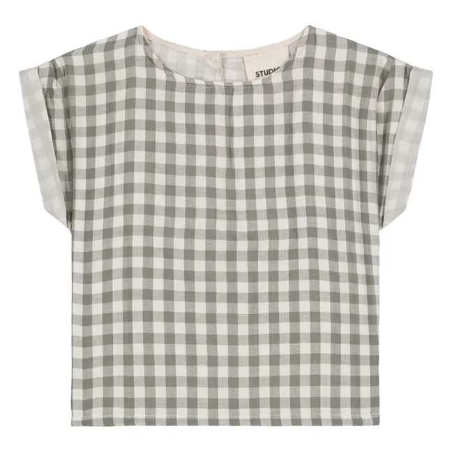 Camicetta in garza di cotone Vichy | Grigio Verde