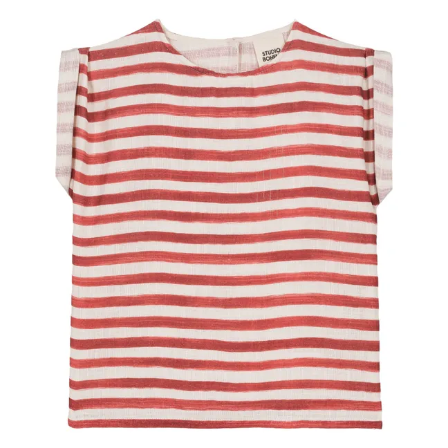 Blouse Rayée Gaze de Coton | Rouge