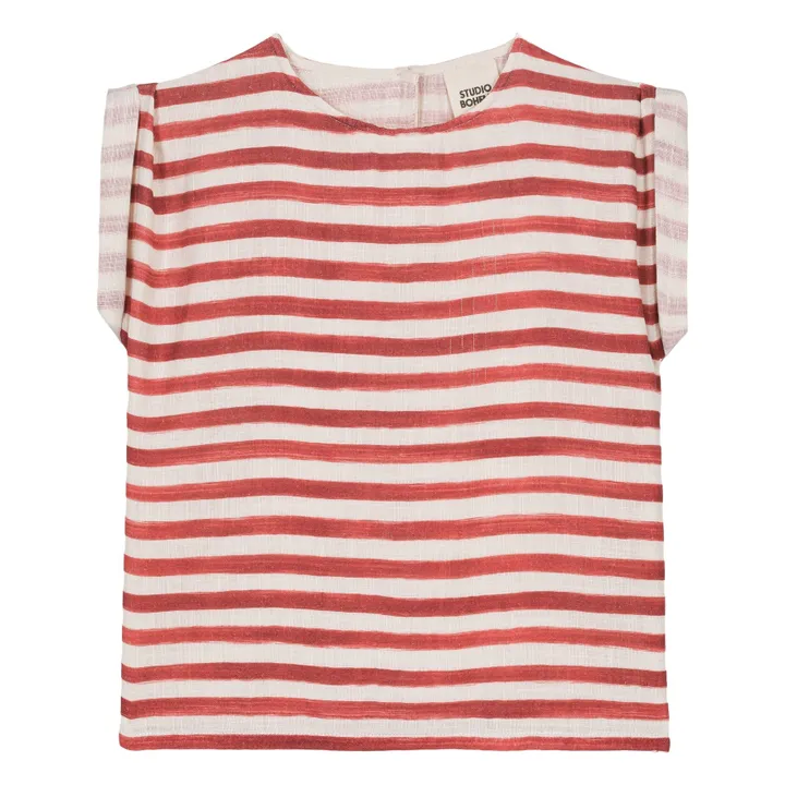 Blouse Rayée Gaze de Coton | Rouge- Image produit n°0