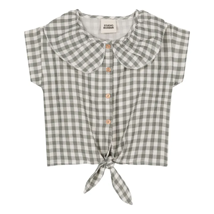 Blouse Col Claudine Vichy Gaze de Coton | Vanille- Image produit n°0