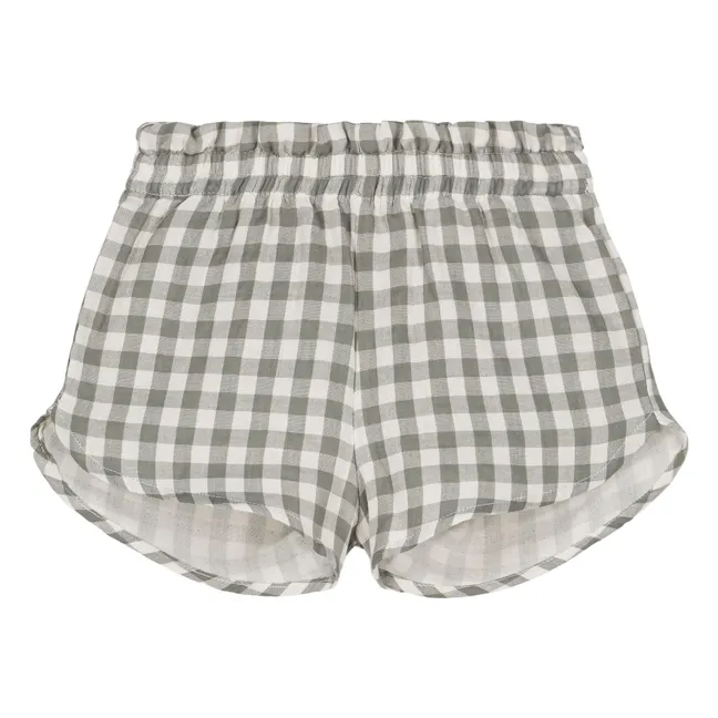 Pantaloncini in garza di cotone gingham | Grigio Verde