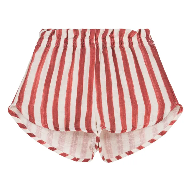 Pantalón corto de gasa de algodón a rayas | Rojo