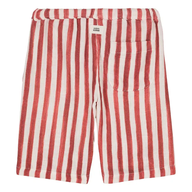 Bermuda a righe in cotone garzato | Rosso