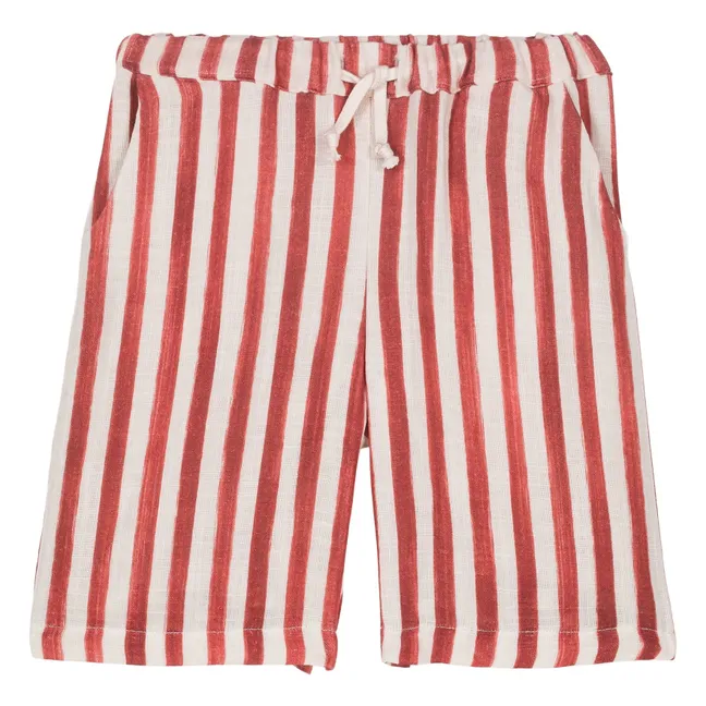 Bermuda a righe in cotone garzato | Rosso